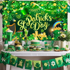 Happy St. Patrick’s Day Backdrop Banner Spring Lucky Green Shamrock Background I