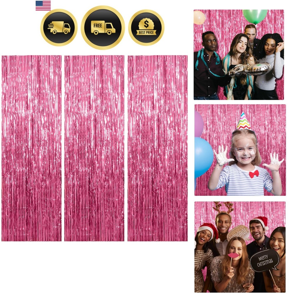 3 Pack Pink Backdrop Birthday Party Decorations Tinsel Foil Fringe Curtains B…