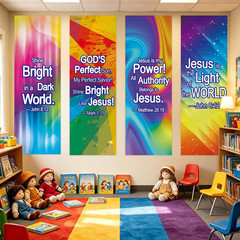 JarThenaAMCS 4Pcs VBS Decorations Neon Jesus Scripture Hanging Banner Sign Color