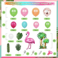 132Pcs Tropical Flamingo Balloons Garland Kit, Flamingo Foil Balloons Green P…