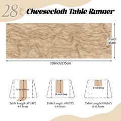 28 Pack Beige Cheesecloth Table Runner 17×108 Inch Semi Sheer Boho Gauze Chee…