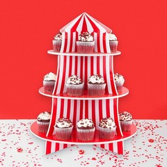 3 Tier Cupcake Foam Stand with Circus Carnival Tent Design for Desserts, Birt…