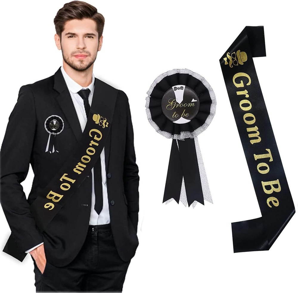2PCS Groom Sash Badge Set, Bachelor Party Supplies for Men Groom to Be Sash Team
