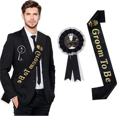 2PCS Groom Sash Badge Set, Bachelor Party Supplies for Men Groom to Be Sash Team