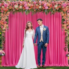 8x10FT Hot Pink Backdrop Curtains for Wedding Parties, Wrinkle Polyester Fuchsia