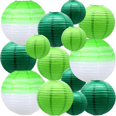14 Pack Green Paper Lanterns Party Decorations, Grass Green Dark Green Hanging C