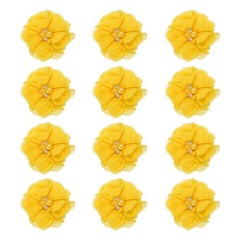 12Pcs 2″ Chiffon Flowers with Rhinestone Pearl Sewing Fabric Flowers, Yellow
