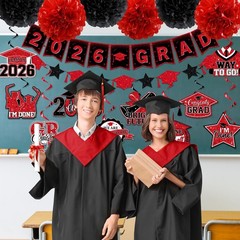Red and Black Graduation Decorations 2026, 2026 Grad Banner Red&black