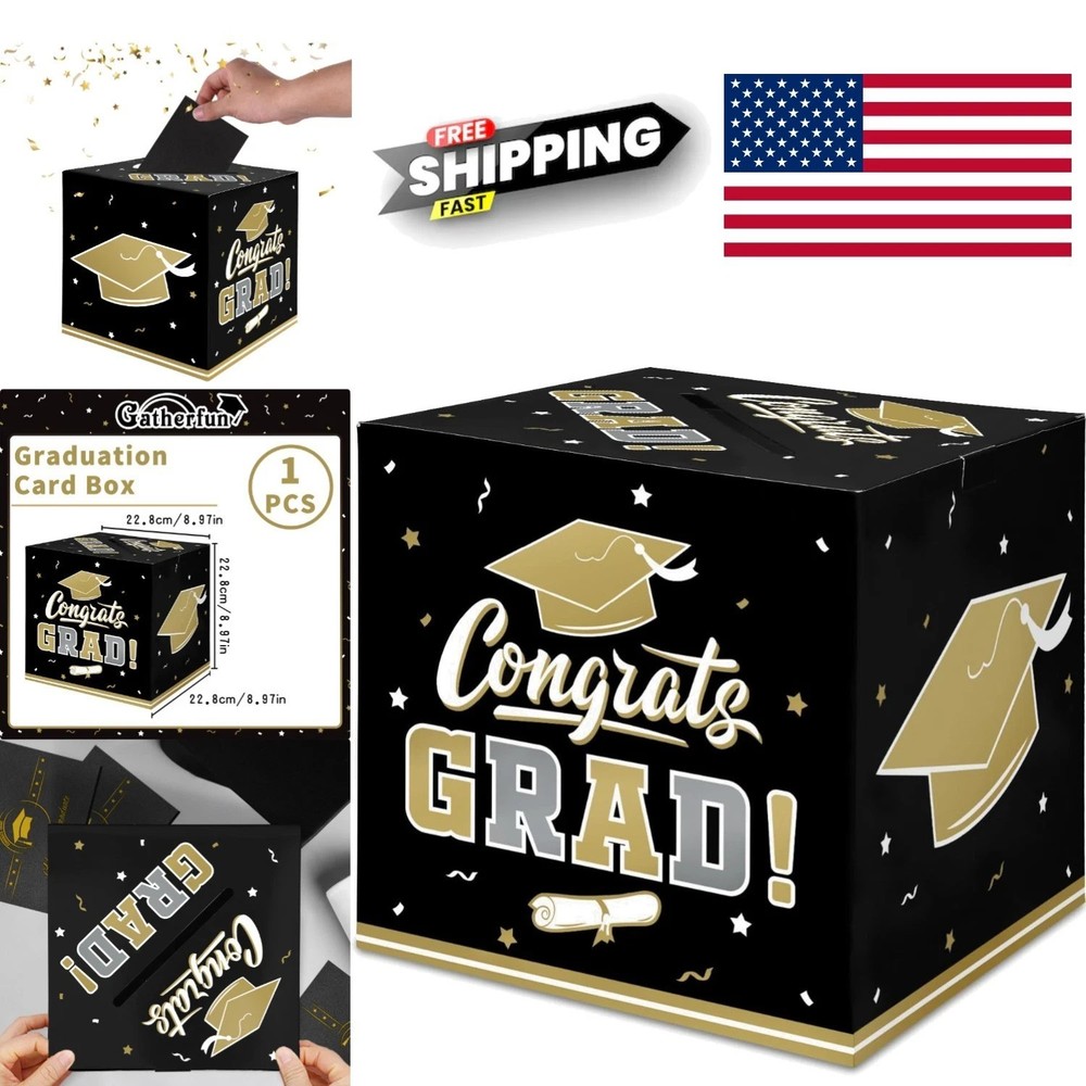 Graduation Decorations 2026 Card Box Black Gold Classic Paper Party Supplies