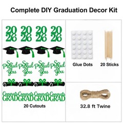 20-Pack Double Sided 2026 Graduation Party Centerpiece Sticks with 32.8ft Twi…