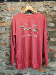 Womens Long Sleeve Pullover Sweatshirt S Heather Red Christmas Holiday Graphic
