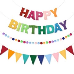 3D Rainbow Happy Birthday Banner – Colorful Felt Garland Bunting Set, Reusable P