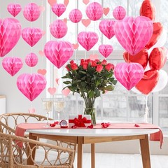 36 Pcs Valentine Heart Honeycomb Decorations Pom Poms Honeycomb Decorations H…
