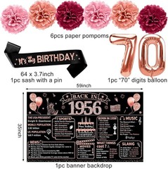 70th Birthday Decorations for Women, 21pcs the 1956 Banner Balloon Party Sup…