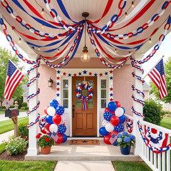 Patriotic Red Blue White Decorations 300Pcs Paper Chain Stripe 60Pcs Balloon 492
