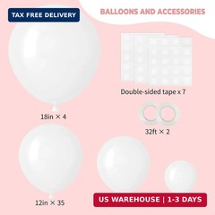 RUBFAC White Balloons 129pcs Different Sizes 18 12 10 5 Inch for Garland Arch, L