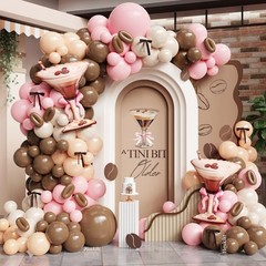 138Pcs Espresso Martini Balloon Garland Kit, Pink Brown Balloons Arch with Ma…