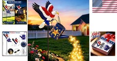Decorative Solar Eagle Watering Can Lights 36 LED Patriotic Garden Decor