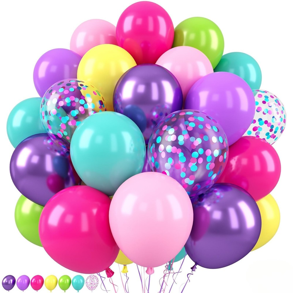 Pink Blue Purple Balloon,50 Pcs 12 Inches Hot Pink Metallic Purple Teal Yello…