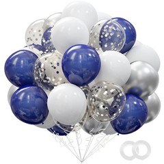 OuMuaMua 62pcs Silver Navy Blue Balloons Kit 12 Inches Silver Blue Party Dec…