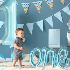 2Pcs Large Light Blue Number 1 Balloon and Script Letter One Light-blue