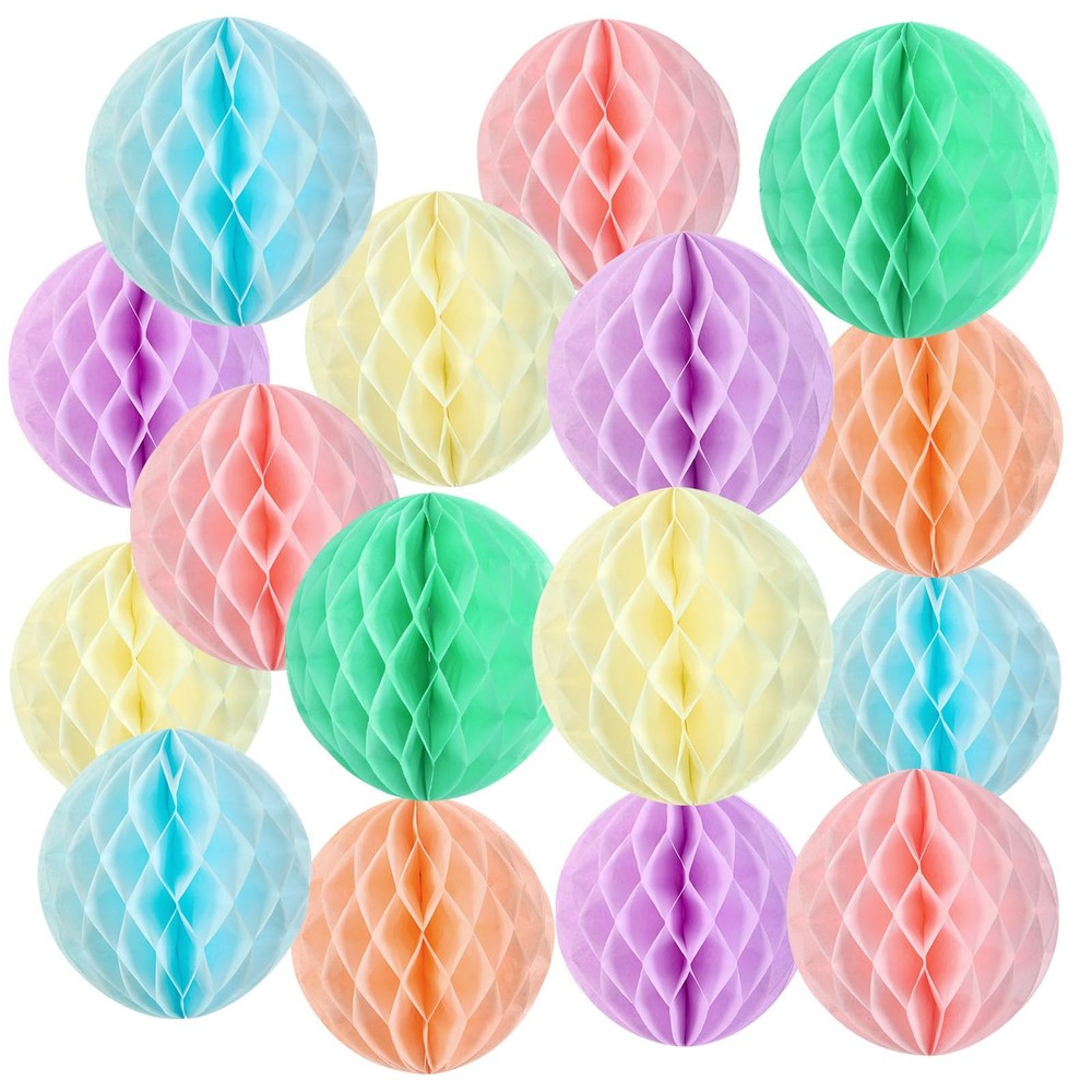 16 PCS Pastel Honeycomb Decorations 8 Inch Rainbow Hanging Balls Spring Party