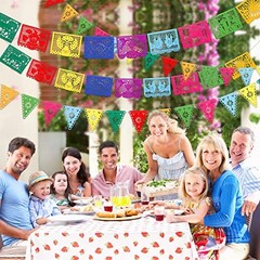 Qpout 4Pack Mexican Party Decorations Banners Blue,Green,Orange,Purple,White