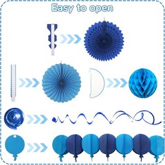 Blue Party Decorations, Easy Assembly Paper Fan Honeycomb Ball Garland Hangin…