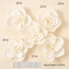 Elegant 5-Piece 3D White Paper Flowers Set for Weddings & Nursery Decor