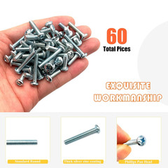 60 Pcs #8-32 Machine Screws Assortment Kit – Carbon Steel Zinc-Plated
