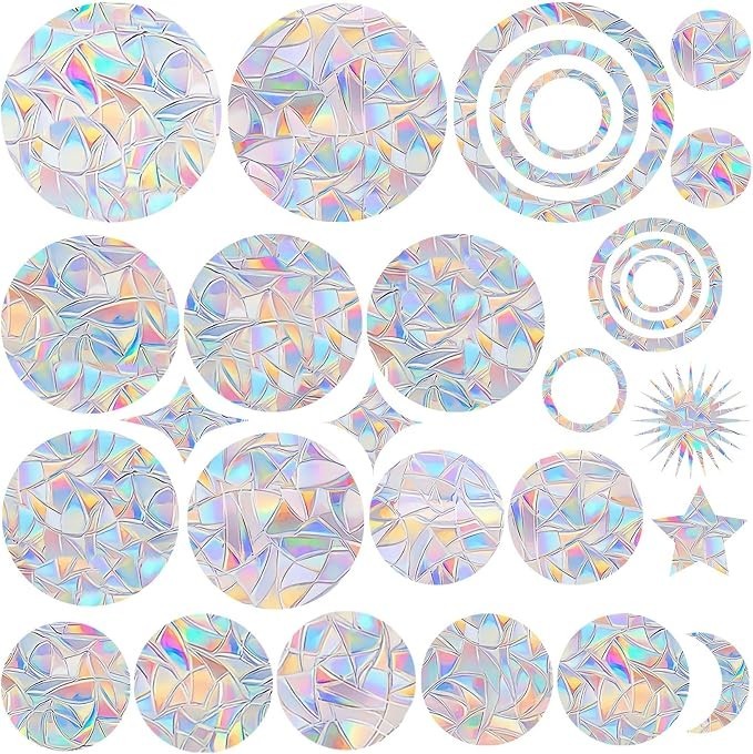 30 Pcs Star Ring Circle Window Clings Anti-Collision Decals Save Birds Rainbow
