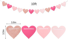 Hot-Pink Rose-Gold Party-Decorations Heart Garland – 40FT Girls Birthday Hanging