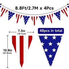 4 Pack Pre-Strung USA Flag Pennant Banner – Red White and Blue Decor Paper St…