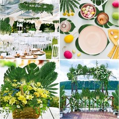 Jungle Party Decorations, 78 Pieces 8 Kinds Artificial Palm Leaves Green