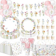 LINHAXM 175 PCS Spring Wildflower Party Decorations include Pink, White