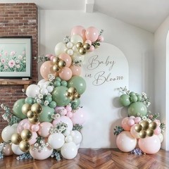 134pc Baby in Bloom Balloon Arch Kit Sage Green Pastel Pink Boho Baby Shower Dec