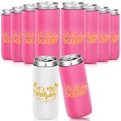 10 Pcs Birthday Squad Can Coolers It’s My Birthday Can White, Neon Pink