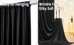 10 ft x 10 ft Wrinkle Black Backdrop Curtain for Parties, Polyester Black Photo