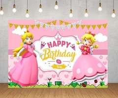 Super Mario Princess Peach Birthday Backdrop Castle Background Photo Banner