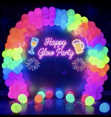 120~Mega-L Glow in the Dark Party Supplies, UV Neon Balloons, 12″ round Mult