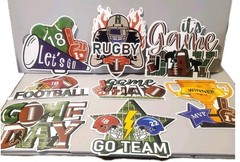 Football Decorations Hanging (24) W/Green Spiral Hangers 2 Of Each Design
