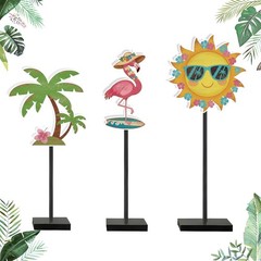3 Pcs Summer Wooden Tabletop Decor – Flamingo, Palm Tree & Sun Beach Table Ce…