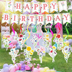 Flower Birthday Decorations Happy Birthday Banners Set, 25Pcs Happy Birthday Wil
