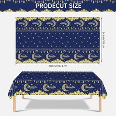 Ramadan Table Cloth Blue Gold Islamic Table Cover Decorations Kareem Party Decor