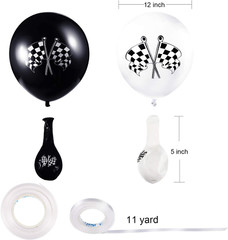 50 Pieces Race Car Balloons Checkered Flag Latex Balloons with 8 Rolls Plastic R