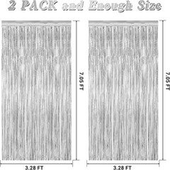 2 Pack Tinsel Backdrop,3.28 FT x 7.05 FT Birthday Party Decorations,Silver Party