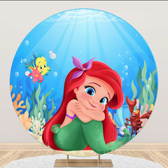 Round Mermaid Princess Ariel Backdrop Background Happy Birthday Party Decor