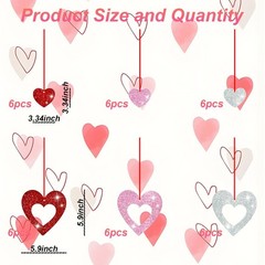 Valentines Day Hanging Decorations, Glitter Heart, Red, Pink, Silver, Wedding