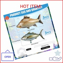 6 Pcs Fish Balloons,Inflatable Realistic Carp Tuna Fish Balloons for Gone Fishin