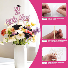 Graduation Decorations 2026, 20Pcs Black Pink Graduation Centerpieces for Tables